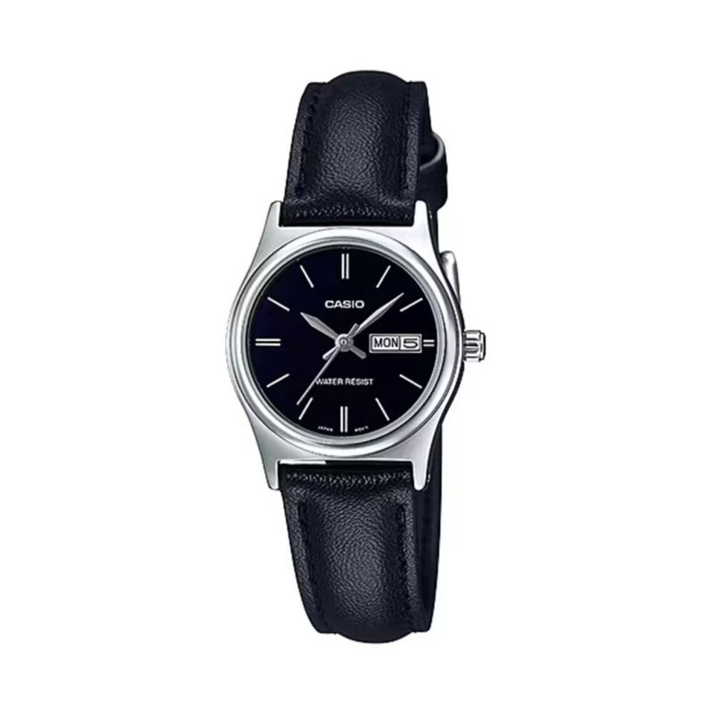 Casio Women’s Black Leather Strap Watch with Black Dial - LTP-V006L-1B2UDF